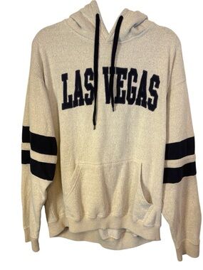 Men's Cream Crewneck Vegas Hoodie with Black Lettering Size XL
